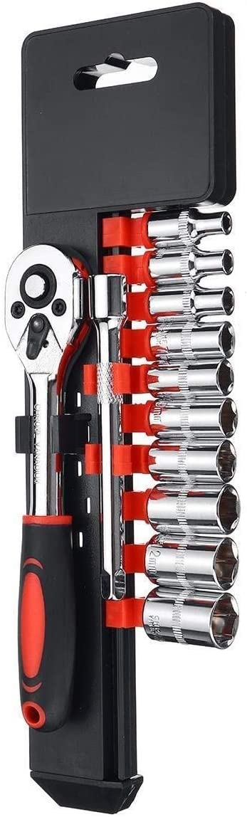 Llaves de Vaso Llaves de Carraca Juego de Herramientas manuales combinadas de Varilla de extensión con Llave de trinquete de 1/4 Pulgadas, 12 Piezas 1011