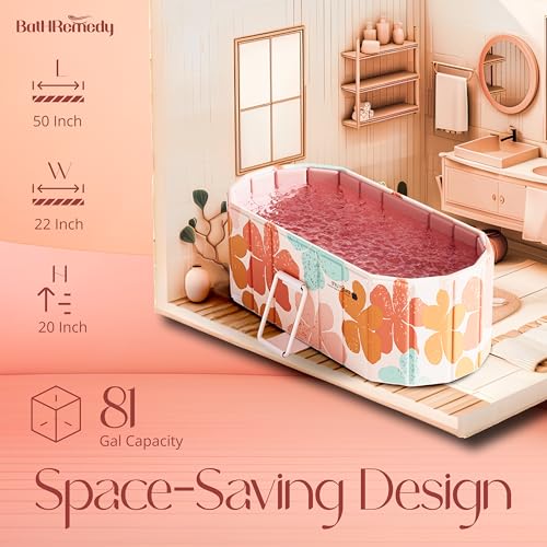 Image of Bath Tub for Adult for Bathroom, Foldable SPA Tub for Home Use with Drainage Hole, Thickened Insulated Ice Bath Tub, Inflatable BathTub for Adults, Ice BathTub for Adults (Peach Flower)