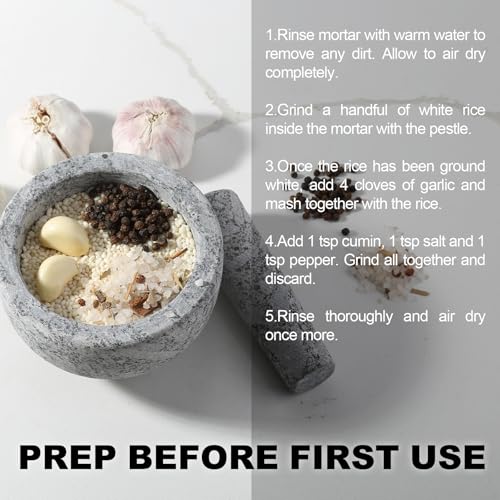 Image of Koville 5 Inch 1.5 Cup-Capacity Mortar and Pestle Set - Heavy Natural Granite Spice Grinder Bowl, Unpolished Heavy Granite for Organic Appearance, Solid Stone Grinder Marble Spice Herb Grinder