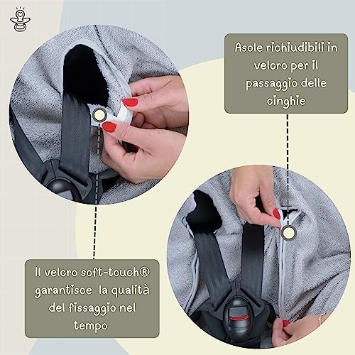 Babysanity® Universelle weiche Autositzbezüge 0/18 Doppelter Frottee-Baumwoll-Sitzbezug 100% waschbare Baumwolle Made in Italy Grau