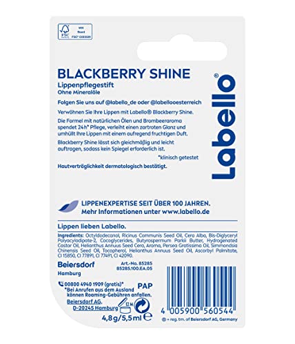 Labello Blackberry Shine Lip Balm with Soft Red Shine and Shimmer Pigments 4.8 g without Mineral Oils - Image 8