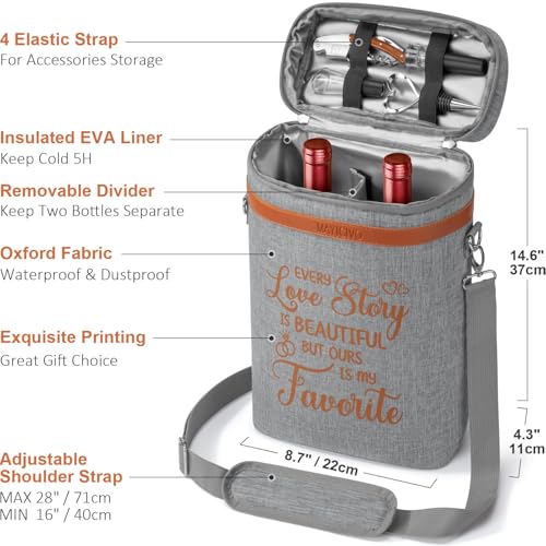 Image of Anniversary Engagement Gift for Couple, Wine Cooler Bag Gifts for Men Women | Bridal Shower Wedding Gifts for Bride Newlywed Husband Wife, Mr and Mrs Wines Baskets Gift Set w / Tumbler & Wines Accessories