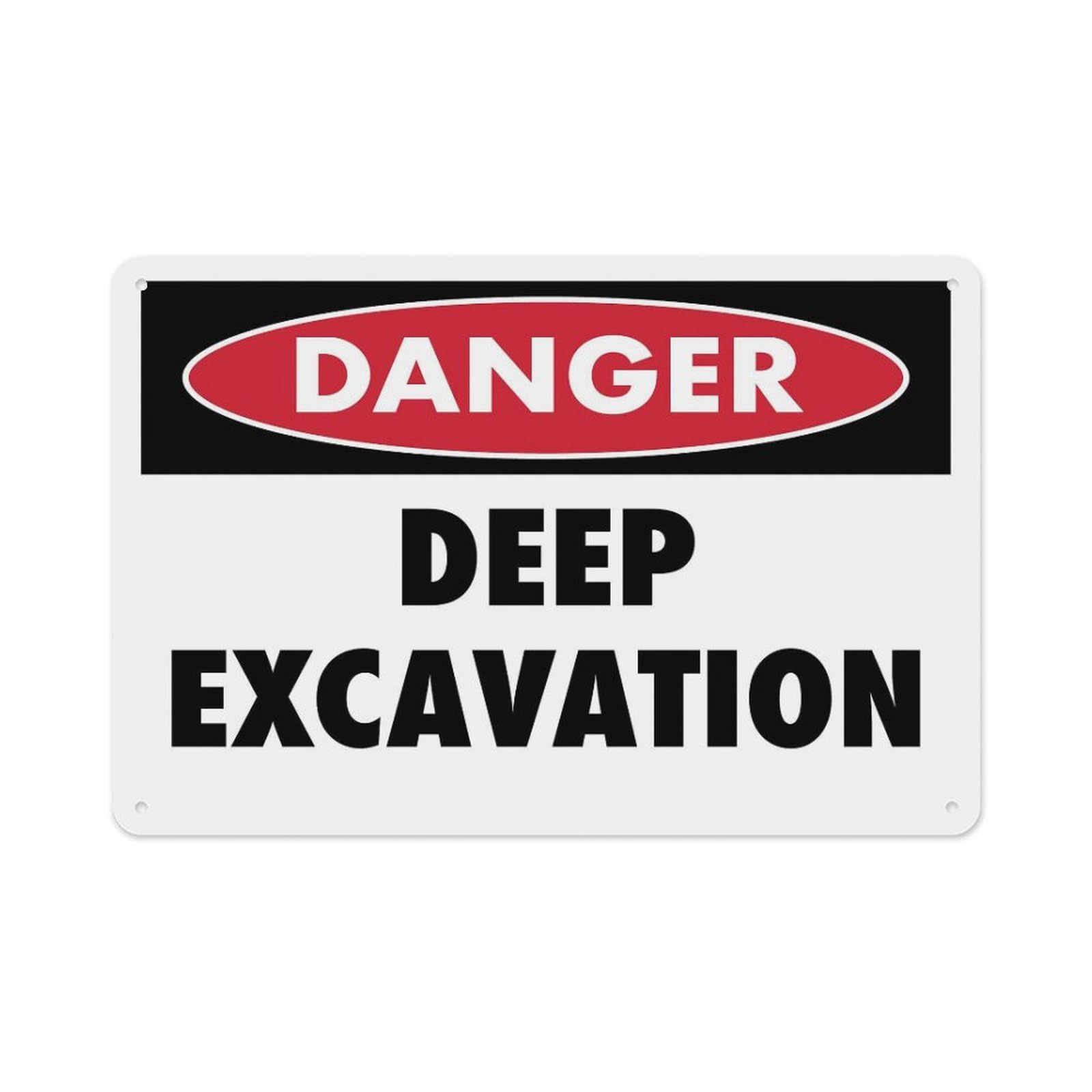 Peiyeety A05 Danger Deep Excavation Sign Aluminum Tin Warning Signs For Home Outdoor Garden 12X16 Inches