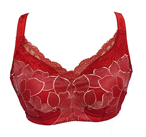 BIMEI Sujetador de mastectomía de encaje suave y correas anchas de bolsillo para pecho de silicona sujetador de bolsillo de tetas falsas prótesis, rosso, 95B Cover
