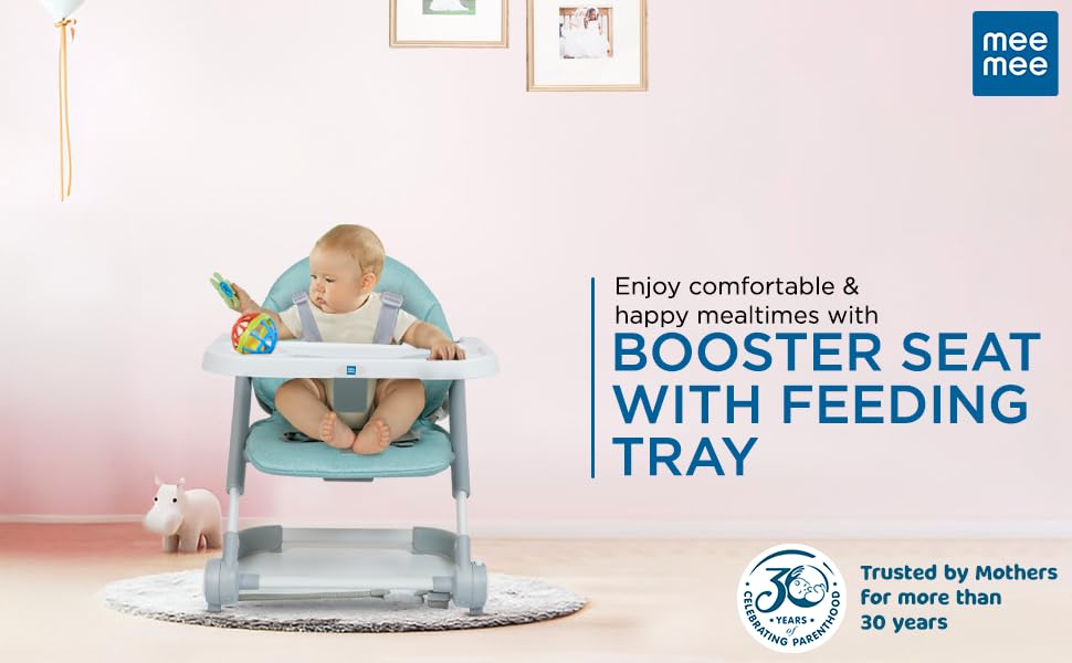 Mee Mee 2-in-1 Booster Seat and Baby Chair with 3-Height Adjustments with Removable Food Tray & Safety Belt, for Babies of 6 Months+ (Grey)