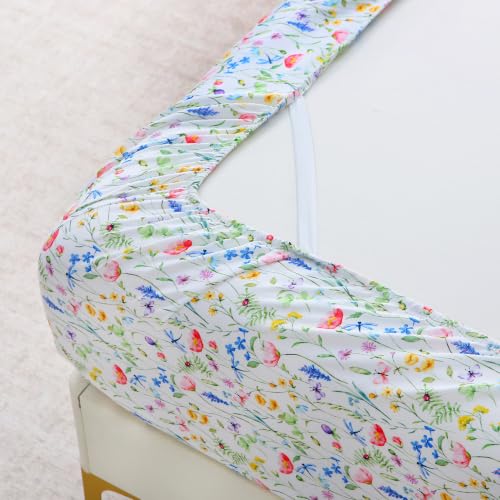 Image of Mooreeke Cozy Floral Microfiber Printed Twin Sheet Set - Soft & Breathable Colorful Flowers Bed Sheets with Deep Pocket - Non-Slip Fitted Design - Colorful Floral Branches Butterfly Pattern - Queen