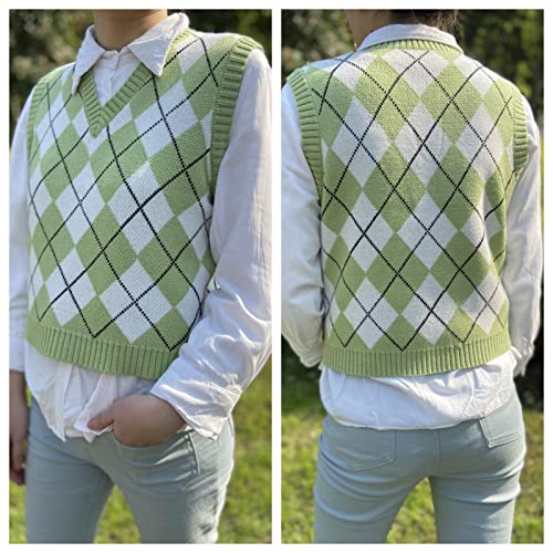 Image of Women's Sweater Vest,Y2K Sleeveless Pattern Preppy Style Knitted Crop Tank Top for Girl