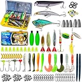 Fishing Tackle Box with Tackle Included, 145Pcs Fishing Lures Kit with Jigs, VIBs, Minnows, Soft Baits, Floats, Hooks & Weights, Complete Fishing Gear Set for Freshwater & Saltwater