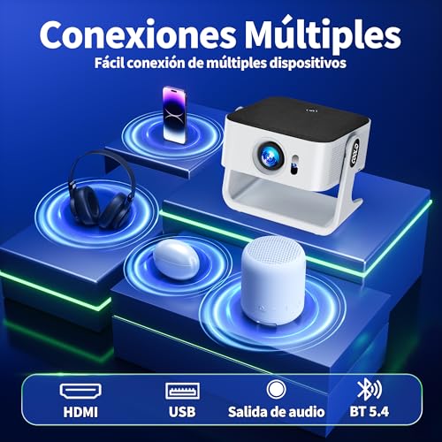 [Compatible Netflix & 2026 Upgraded] Proyector Portatil con 5G WiFi 6 y BT 5.4 Capaz de Enfocar y Corrección Trapezoidal Automática Adecuado el Mini Proyector para Movil/Exterior/Cine en Casa,Blanco - imagen 4