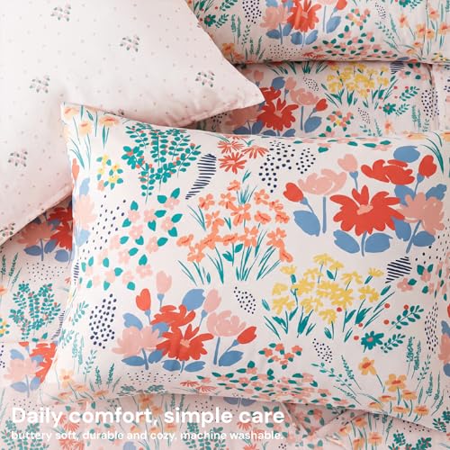 Image of BLOOMHAVEN Full Size Comforter Set for Girls, 7 Pieces Pink Botanical Floral Bedding Set, All Seasons Kids Bed in a Bag with Sheets, Pillowcases & Shams