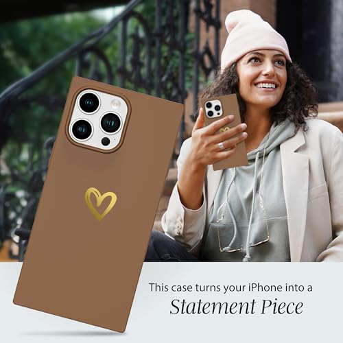 Image of COCOMII Rectangle for iPhone 13 Pro Max Case, Golden Brown Silicone Hearts