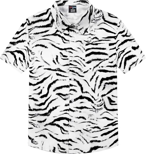 COSLAND Boys Tiger Shirt Hawaiian Shirts Casual Summer Button Down Top White X-Small