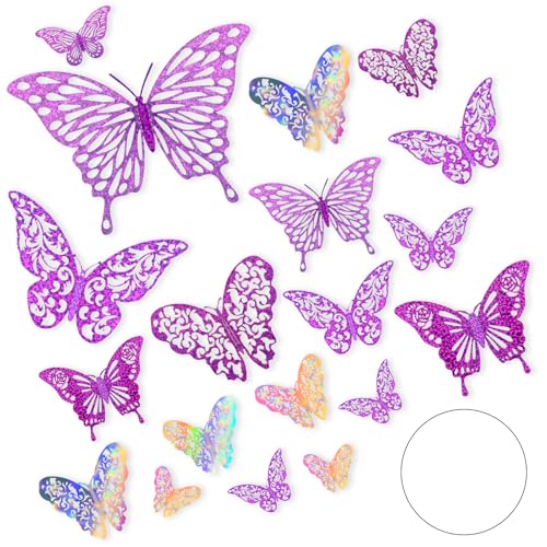 APOMOONS 72 Stück 3D Schmetterlinge Deko, Schmetterling Wanddeko Aufkleber mit Glänzenden Lila Schmetterling, Laser Schmetterlings Wandtattoos, Sticker Schmetterlinge für Diy Wandkunst Handwerk