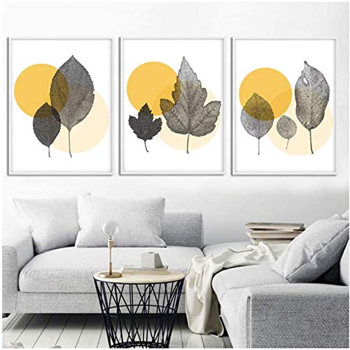 Toile art HD de qualité supérieure peinture feuilles gris abstrait minimaliste