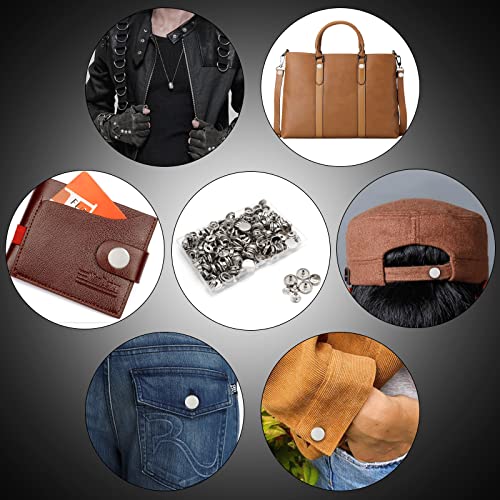 Biaungdo 200 Pieces 15Mm Snap Fasteners Kit, Heavy Duty Snap Fastener Metal Leather Snap Button Press Stud Cap For Leather Marine Boat Canvas Leather Rivet, Silver(4 Components, 50 Pieces For Each) #TOP5