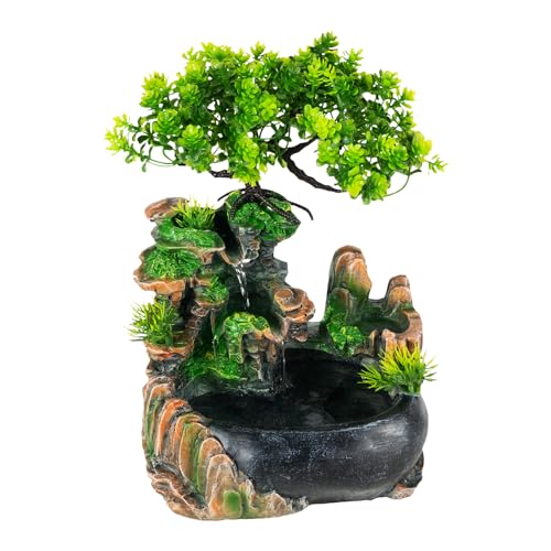 Grüne Pflanze Brunnen Zimmerbrunnen mit Pflanzen Springbrunnen Gartenbrunnen Deko Tischbrunnen mit Wasserfall für Eingang Platzierung Wohnzimmer 20 x 15 x 28cm