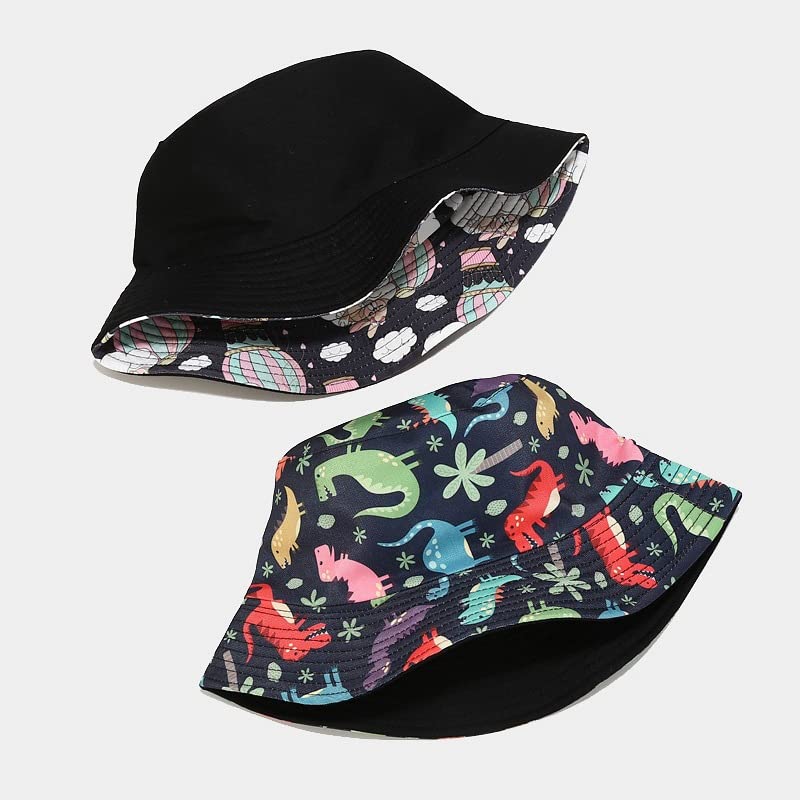 Image of Quanhaigou Bucket Hat for Men Women,Packable Reversible Printed Sun Hats,Fisherman Outdoor Summer Travel Hiking Beach Caps (Cartoon Dinosaur)