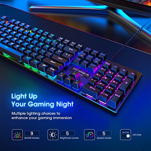 Risophy Mechanical Gaming Keyboard, Rgb 104 Keys Ultra-Slim Led Backlit Usb Wired Keyboard With Blue Switch, Durable Abs Keycaps/Anti-Ghosting/Spill-Resistant Mechanical Keyboard For Pc Mac Xbox Gamer #TOP1