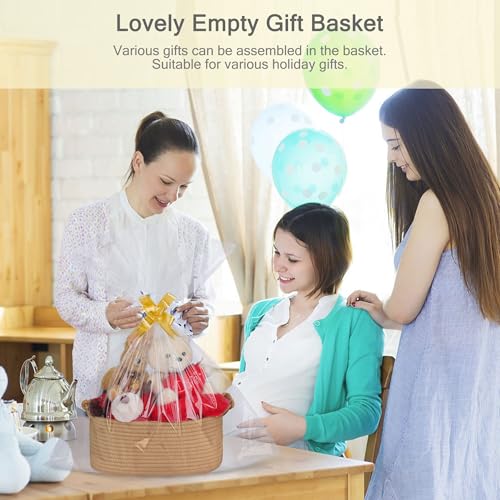 Image of Small Empty Gift Basket with Bag & Ribbons, Camel