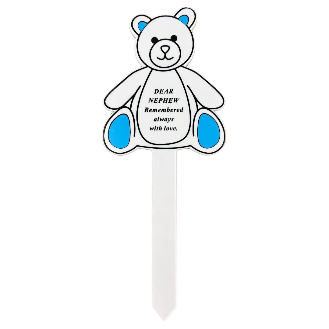 Angraves White Special Nephew Memorial Baby Child Remembrance Verse Grave Ground Stake Plaque Teddy Bear Graveside Cemtery