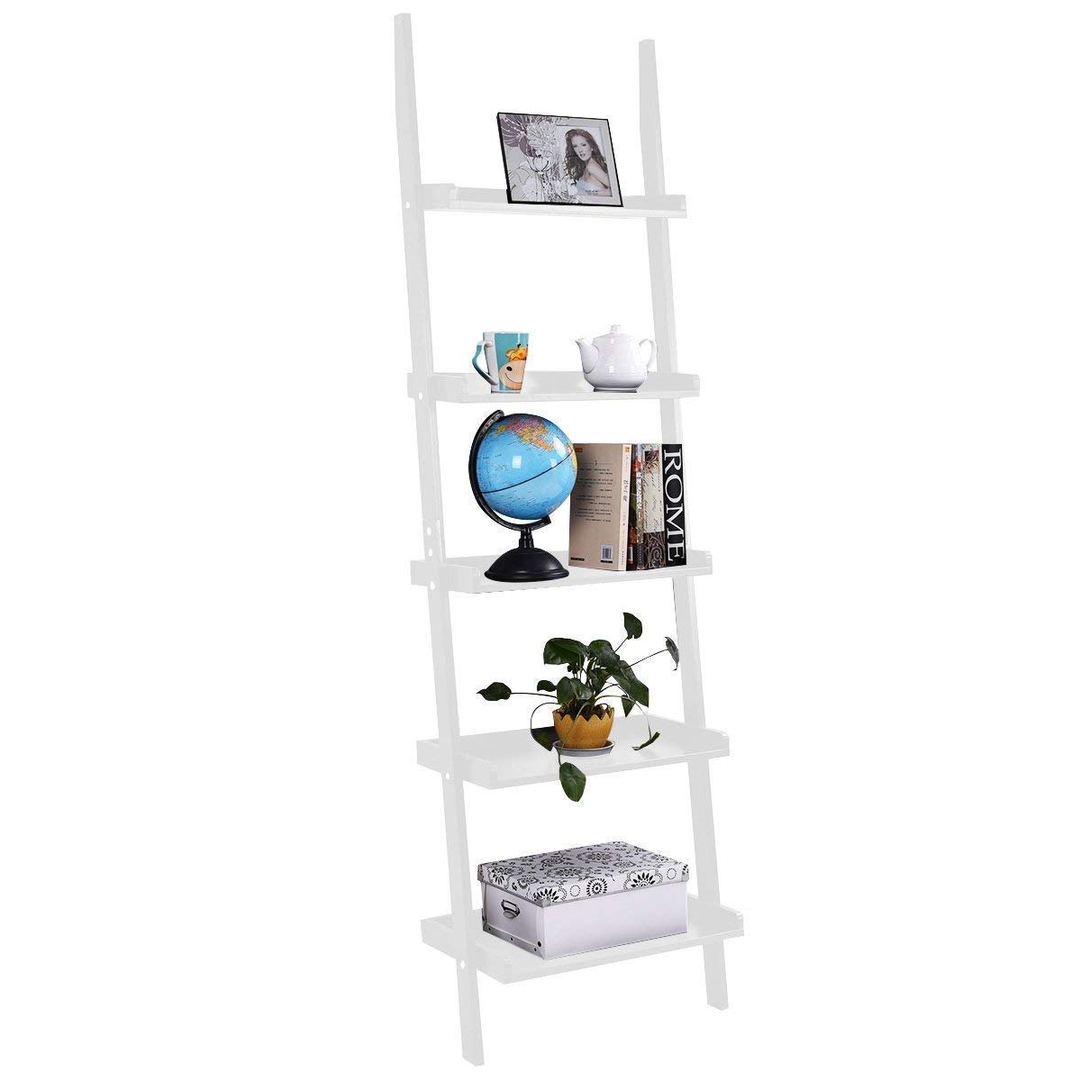 COSTWAY Libreria A Scala Con Ante In Rattan, Libreria Con Telaio Metallico E Ripiani Scaffale Aperto A Livelli Per Soggiorno Studio Camera Da Letto E Ufficio 60x30x180 Cm 83195695