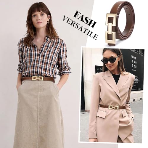 Glamorstar Women Skinny Belts Thin PU Leather Waist Belt with Gold Buckle2