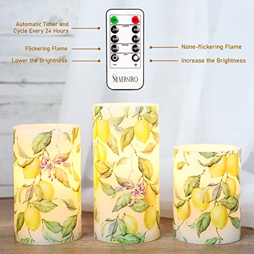 Silverstro Flameless Candles Lemon Tree Decor Real Wax Led Candles Remote Flickering Battery Operated Candles For Christmas Party Home Botanical Room Lemon Decorations - Set Of 3 #TOP1
