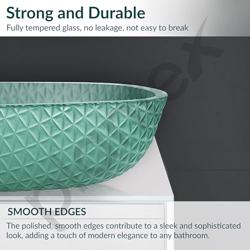 Image of Plantex Luxury Glass Basin /Table Top Matt Wash Basin Over Counter /Countertop Basin for Bathroom & Living Room (Green - 21 x 15.5 x 4 Inch)