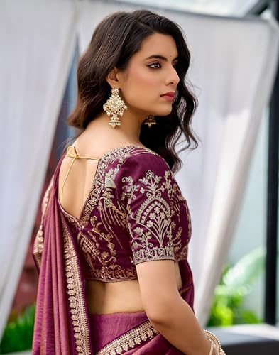 Image of SIRIL Women's Shimmer Silk Sequence Embroidery Lace two Tone Saree With Embroidery Unstitched Blouse Piece