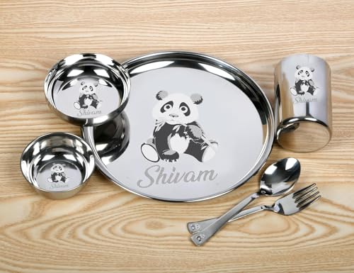 Image of Customised /Laser Photo Print Stainless Steel Round Lunch & Dinner Set for Kids Dinner Plate (6 Piece Set) (Naruto)