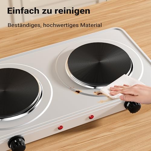 Wiltec Doppelkochplatte 2000W Kochplatte elektrisch mit Thermostat und Überhitzungsschutz Camping Herdplatte aus Gusseisen Elektro Kochplatte – Bild 6