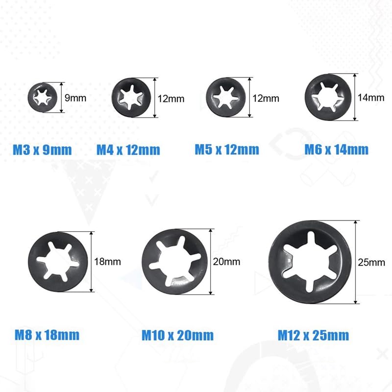 Generic 260Pcs Manganese Steel Torx Washer, Torx Hole Bearing Clamp Retaining Ring Combination Set - (Color: as Shown)