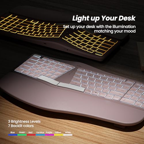 Image of Nulea RT05 Wireless Ergonomic Keyboard, Split Keyboard with Wrist Rest, USB-C Charging, 7-Color Backlight, Natural Typing, Bluetooth and USB Connectivity, Compatible with Windows /Mac(Pink)