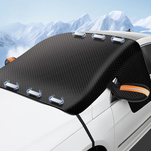 RJHGJKFJY Car Windshield Snow Cover for Renault Clio 4 2013-2018, Oxford Fabric Winter Windshield Frost Protector with Mirror Covers & Reflective Strips, for Most Cars SUVs Trucks,A Orange