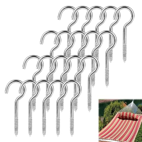 HABNI 20 Piezas Alcayatas Pared, ganchos para colgar, 40mm, Ganchos de Tornillo,Ganchos de Techo Hanger, Gancho de la Taza de Metal para Macetas, Luces, Jardín, Plateado