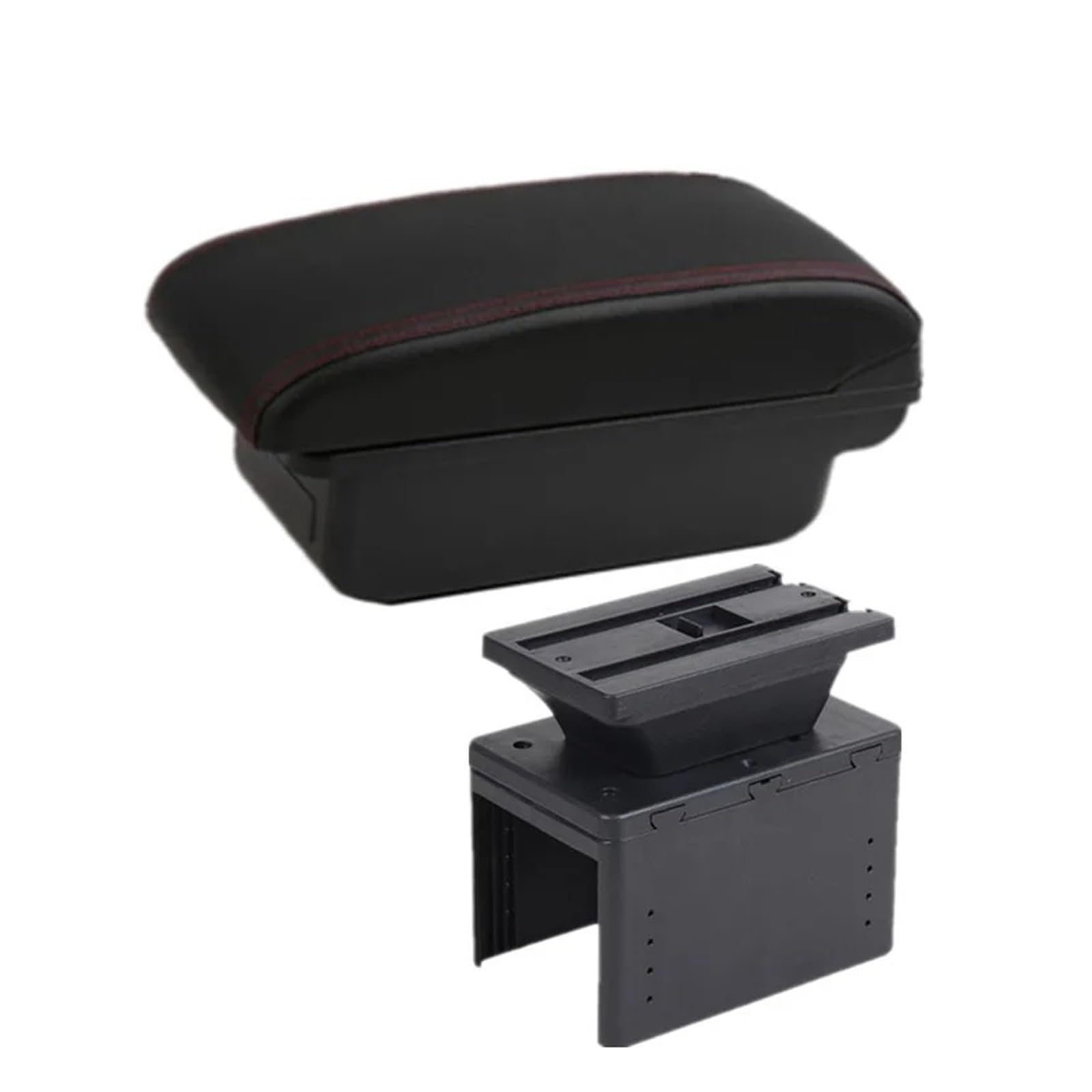Hguvsjd A Black Red No Usb Armrest Box Universal Armrest Accessories Storage Box Retrofit Parts Increase Car Armrests(A Black Red No Usb)