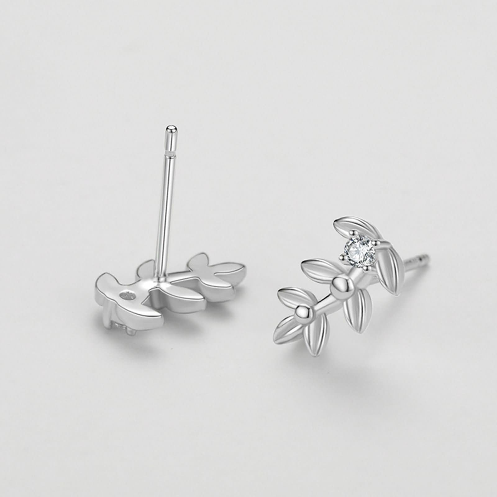 Kolczyki sztyfty białe złoto 750 585 375 damskie kolczyki damskie proste gałązki i liście z okrągłymi kolczykami Moissanite na wesele, bez niklu, prawdziwa biżuteria, białe złoto