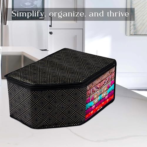 Image of Kuber Industries Pack of 9 Blouse Cover | Non-woven Zipper Closure Wardrobe Organizers | Clothes Organizer with Transparent Window | Golden-Dot Clothes Bag | Black