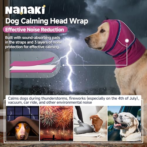 Image of Nanaki Dog Ear Muffs for Fireworks & Thunderstorm,Dog Ear Covers for Bath | Grooming,Soft Head Wrap For Ear Hematoma for Vet Visit, Adjustable Quiet Ears for Dogs Noise Protection for Vacuum, Purple L