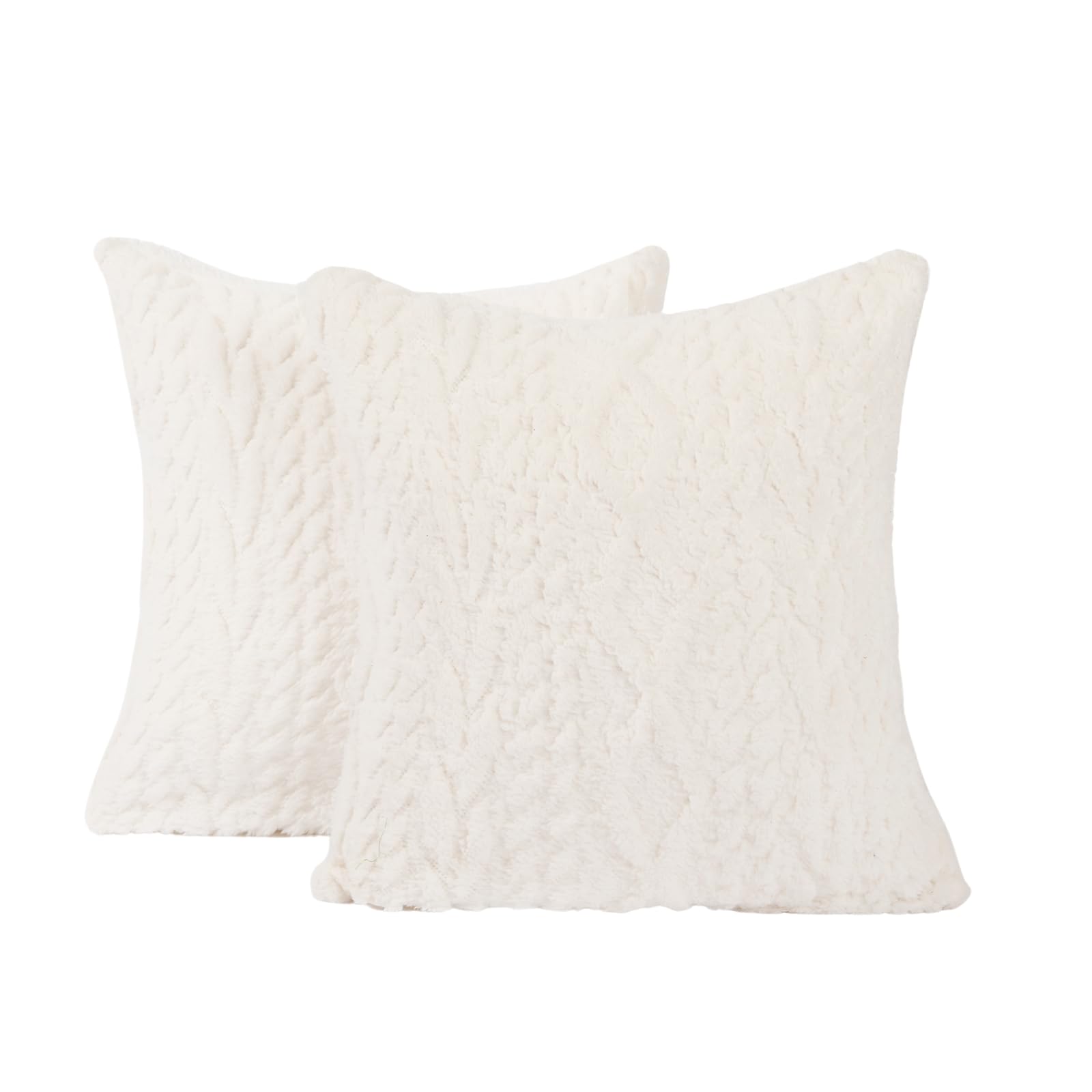 Ohs Cream Cushion Covers 45 X 45, Cable Knit Super Soft Sofa Cushion Covers For Living Room Bedrooms Decorative Square Throw Pillows With Zipper Sherpa Reverse - Set Of 2,