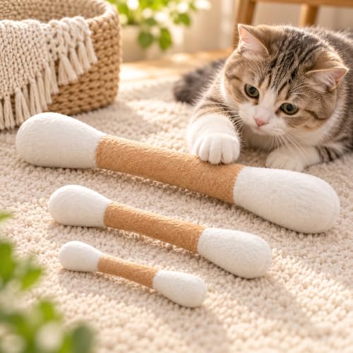 Zhorbyon Cat Toys for Indoor Cats, Cotton Swab Cat Toy 3 Pack, Giant Cotton Swab Cat Toy, Plush Kicker Toy, Interactive Cat Toys, Kitten Toys, Cat Toy Variety Pack, Cat Toy Bundle, 12/6 / 4 inch