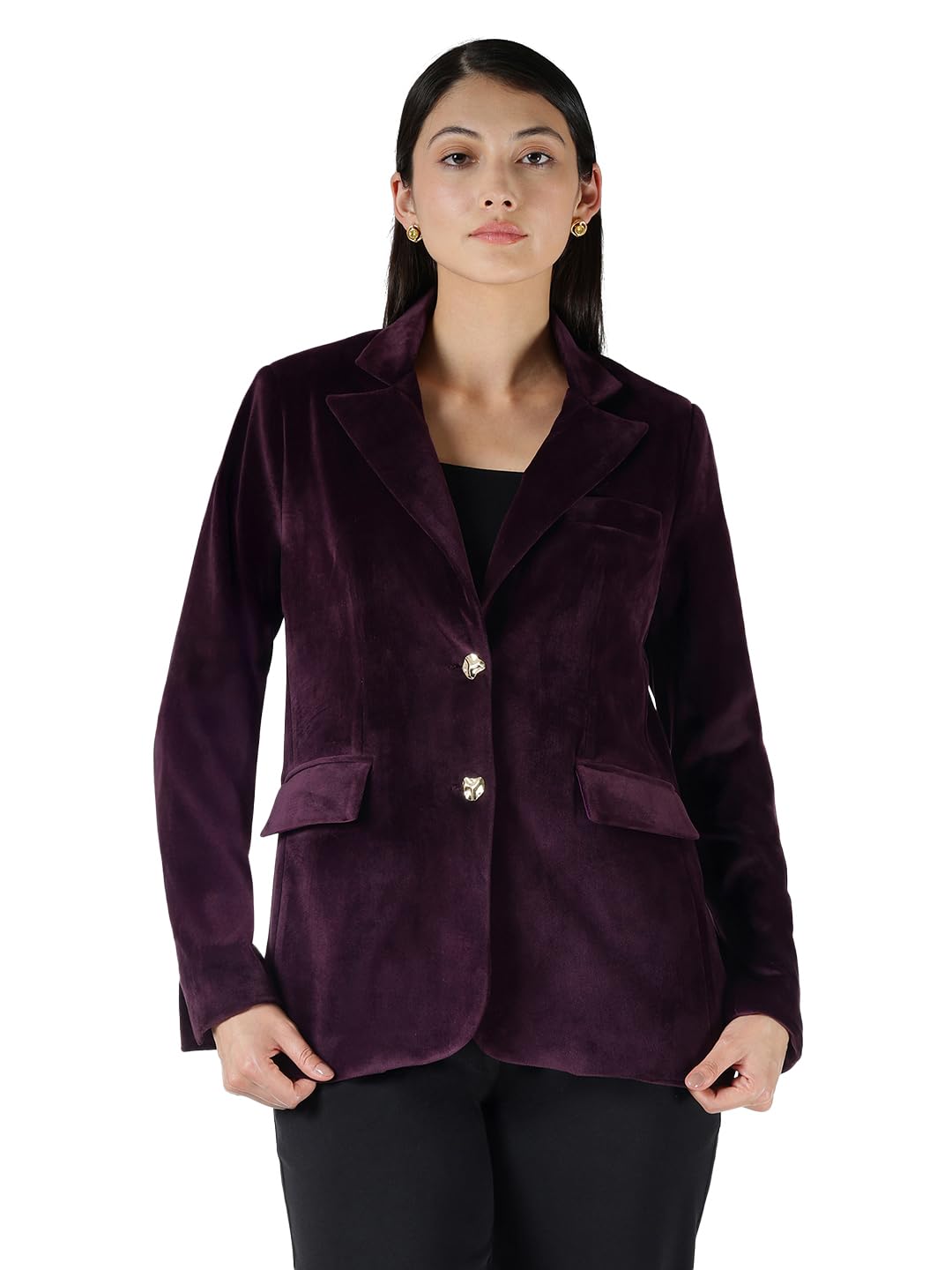 fablestreet Women's Blazer | Tailored Fit Notch Lapel Single Breasted Design | Velvet Fabric With Mild Sheen & Stretchable Comfort For Work & Office Wear-picture-47