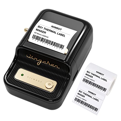 Label Maker Machine, NIIMBOT B21 Wireless Thermal Label Maker Barcode Label Printer Price Gun Shipping Label Tag Writer with 1pack 50x30mm Label for Home Office Organization Commercial Use - Black