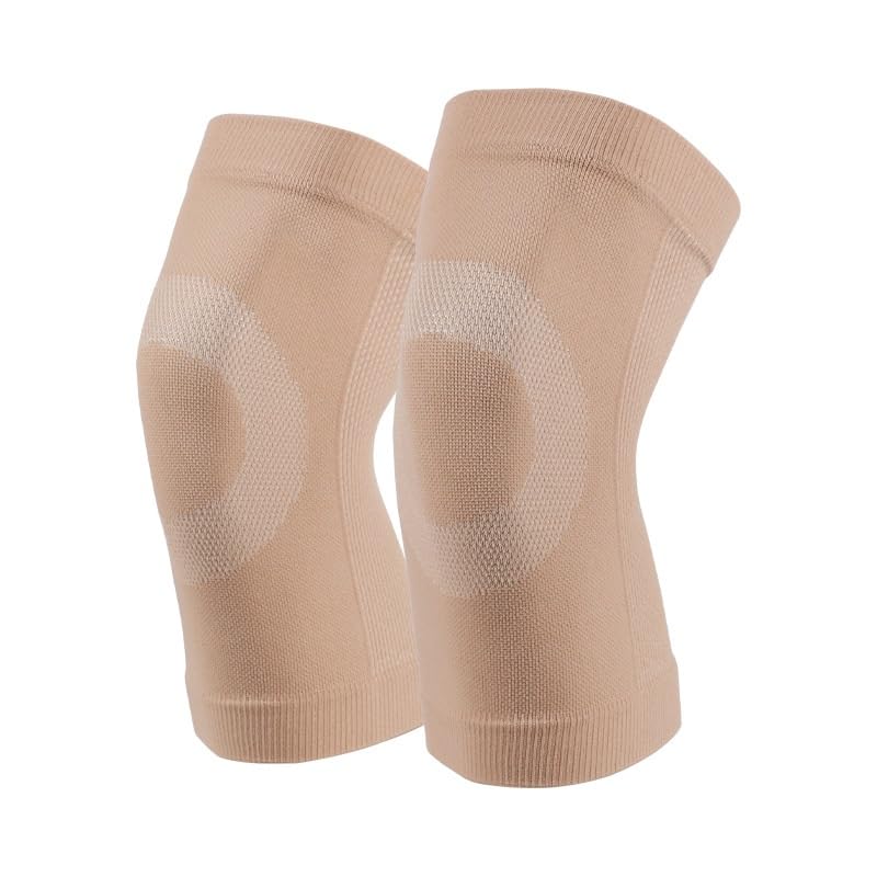 Exercise, protection Knitted Breathable Nylon Sports Knee Pads Cycling Protective Gear Running Basketball Skipping Rope for Fitness, cycling, running, playing football(Beige,Small)