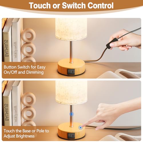 2 Unidades Lámparas de Mesita de Noche Control Táctil, con Carga - Imagen 5