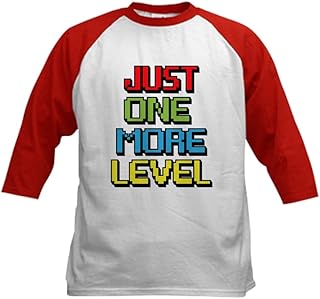 CafePress Just One More Level Baseball Jersey Kids Cotton Baseball Jersey, 3/4 Raglan Sleeve Shirt Red/White