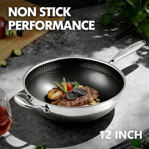 Wok de acero inoxidable 12 pulgadas con tapa y revestimiento antiadherente miniatura 3
