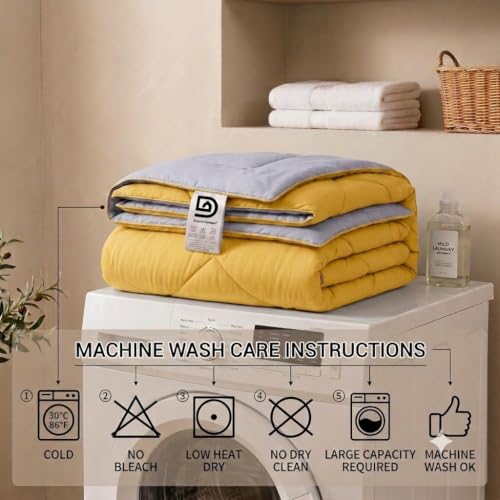 Image of 220 GSM Comforter Set Double Bed | Microfiber Reversible AC Blanket Duvet Quilt for Double Bed King Size for Summer (Yellow & Silver)