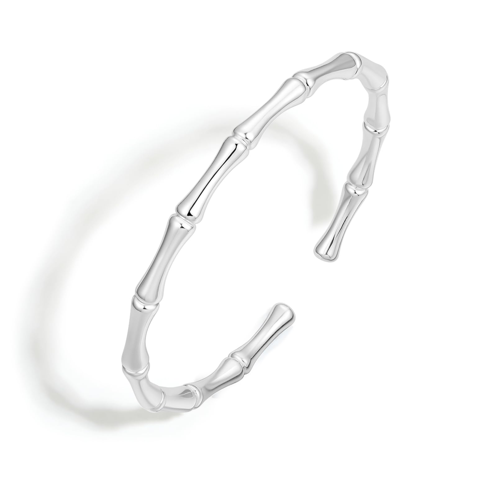 Cuff Bracelets for Women Adjustable Bamboo Silver Round Bangles S925 Accessory Gift Her Mom