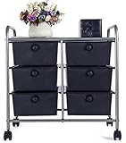EaseOffice 6-Drawer Rolling Storage Cart with Heavy Duty Chrome Steel Frame for Home, Office, Beauty Salon and More, Black